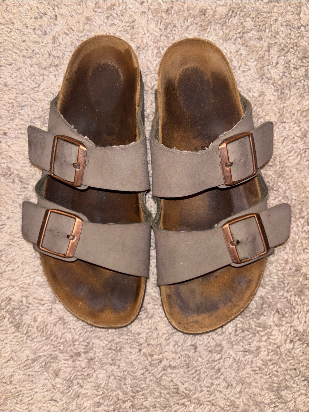 Birkenstock Gray Two-Buckle Slide Sandals